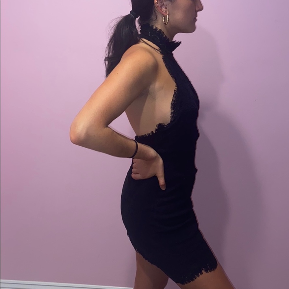 free people black lace halter dress